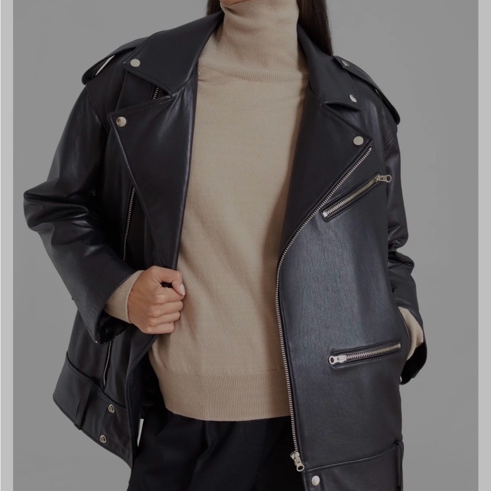 The Frankie Shop Jax Oversized Black Leather Biker Jacket